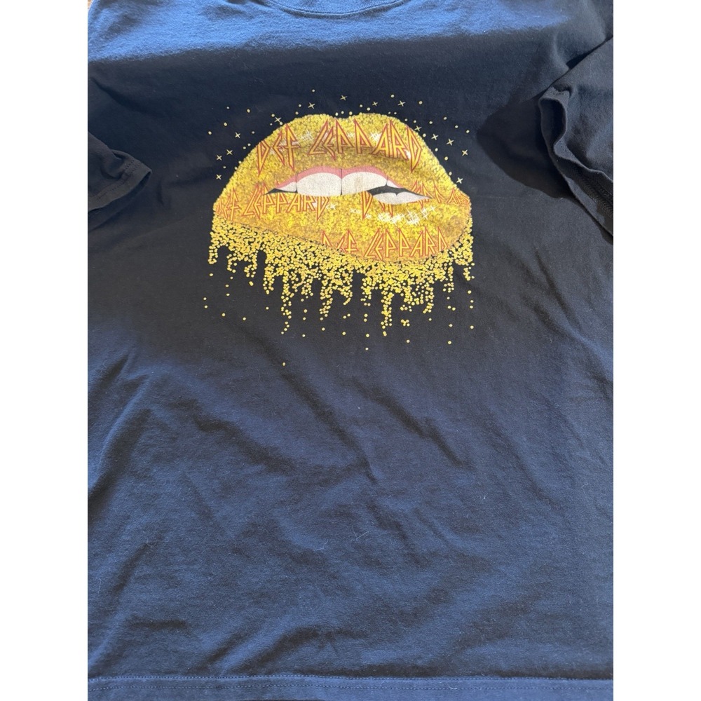 Def Leppard Glitter Lips Graphic T-Shirt Black Mens 2XL Gildan Heavy Cotton
